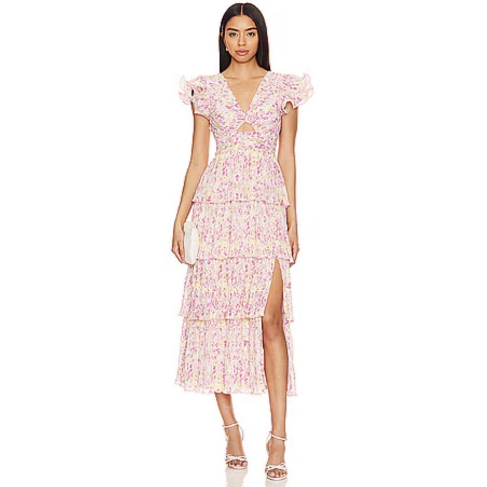 ASTR The Label Emporia Dress Pink Green Multi Floral Pleated Midi‎ NWT Medium